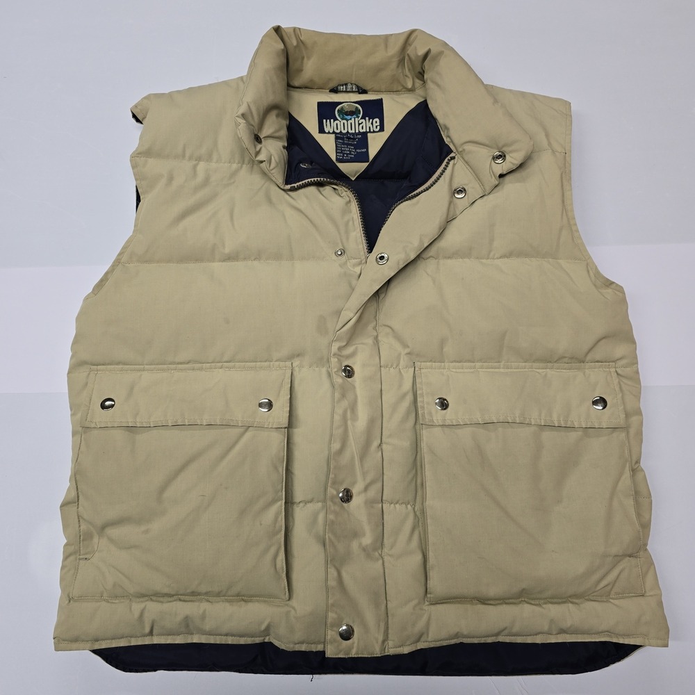 Vintage Woodlake Mens Puffer Vest Tan Insulated Down Feather Outdoor Size‎ L
